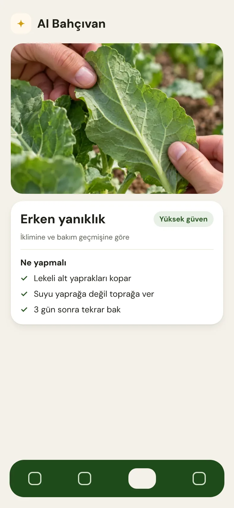 AI Bahçıvanın bir domates yaprağı için teşhisi
