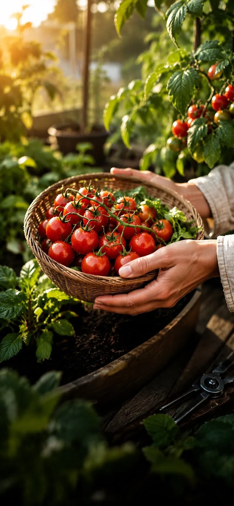 Una canasta de tomates recién cosechados